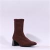 Miss Elastic Fax Block Heel Ankle Boot - Brown Stretch